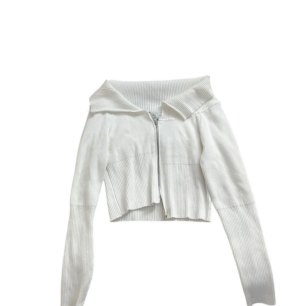 White Ribbed Off Shoulder Women's Jacket